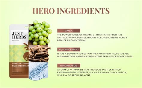 Just Herbs Sheet Mask Glowing Skin Serum Masks, 20g (Vitamin C Amla ...