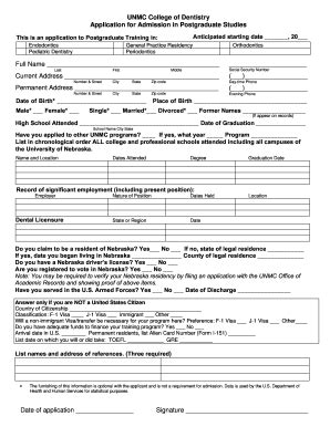 UNMC College Of Dentistry Application For Admission In Postgraduate ...