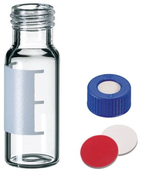 HPLC Vials, with write-on patch, Blue PP cap with center hole and White ...