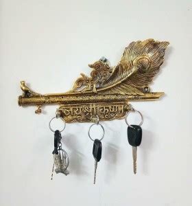 Chhariya Crafts Lord Krishna's Flute and Peacock Quills Key Stand for ...