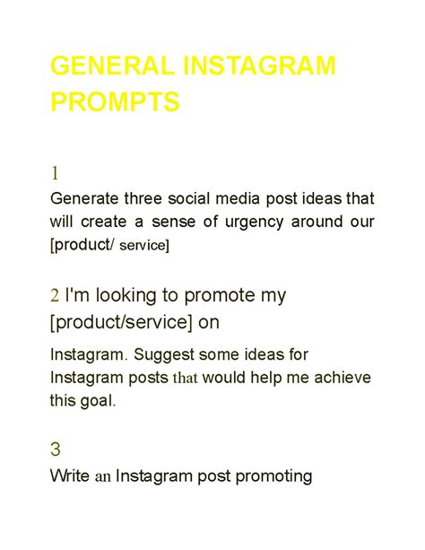 Chatgpt prompts for instagram - Google Docs - GENERAL INSTAGRAM PROMPTS ...