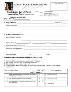 Fillable Online cityofberkeley Creek Permit Appl Form with Checklist ...