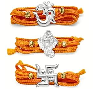 Buy 925 Silver Rakhi Bracelet for Brother, Bhai, Combo of 3 Pure Chandi ...