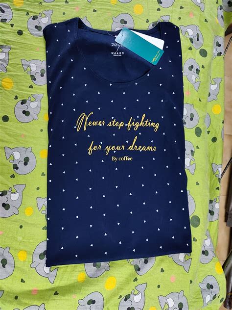 ZEYO Women's Cotton Night Dress Tringle Printed Pink Knee Length Night ...