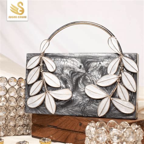 Sugarcrush Grey luxury embellished clutch with pearl handle – SUGARCRUSH