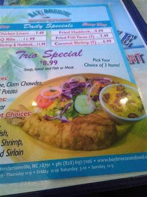 Menu at Bay Breeze Seafood restaurant, Hendersonville