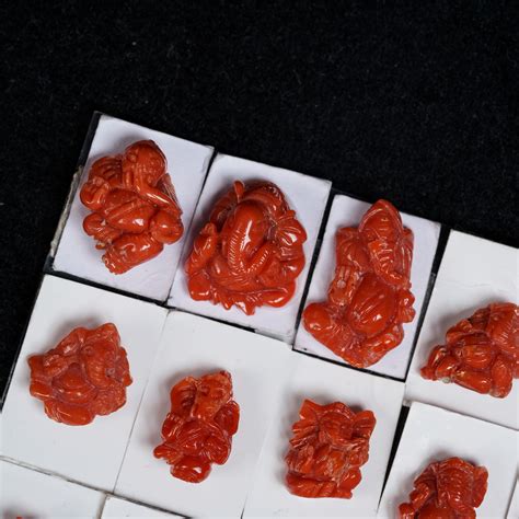 Orange Japanese Coral Carved Lord Ganesha God Statue – Gem Stones of India