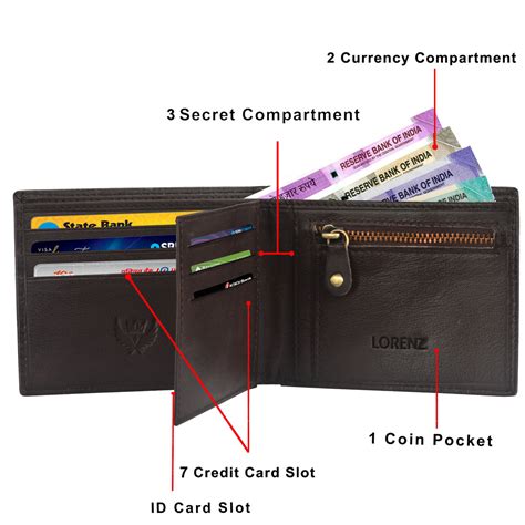 LORENZ® Bi-Fold Embossed Box Pattern Brown RFID Blocking Leather Walle ...