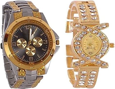 ON TIME OCTUS Analog King Queen Black Dial Mens and Womens Couple Watch ...