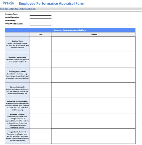 Image result for Employee Performance Evaluation Form Template