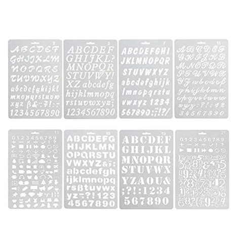 Pack of 8 Plastic Alphabet Letter Number Drawing Painting Stencils ...