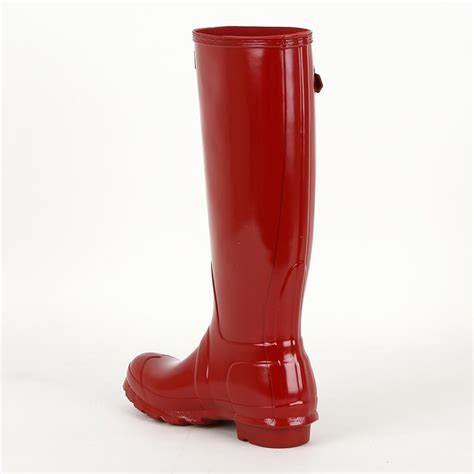 Hunter Womens Original Tall Gloss Wellington Boots in Military Red ...