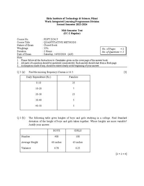 PDFT ZC417 EC-2 Second SEM 2023-2024 - Birla Institute of Technology ...