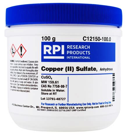 C12150-100.0 - Copper (II) Sulfate Anhydrous [Cupric Sulfate], 100 Grams