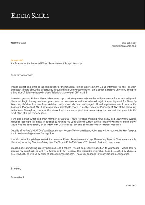 Cover Letter For Nbc Internship