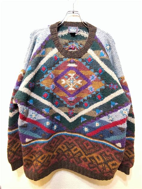 kt-6 WOOLRICH NATIVE PATTERN WOOL KNIT SWEATER XL | USED CLOTHING GRIPPER