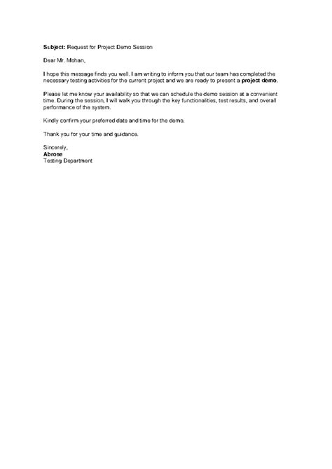 Project Demo Request Email to Mr. Mohan - Studocu
