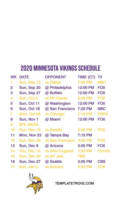 2020-2021 Minnesota Vikings Lock Screen Schedule for iPhone 6-7-8 Plus