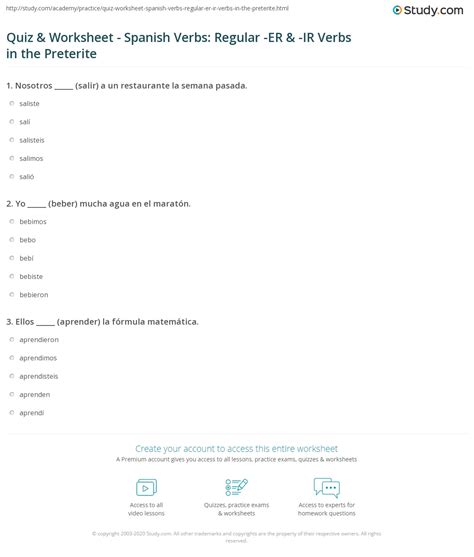 Quiz & Worksheet - Spanish Verbs: Regular -ER & -IR Verbs in the ...