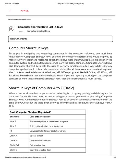 Computer Shortcut Keys List 的图像结果