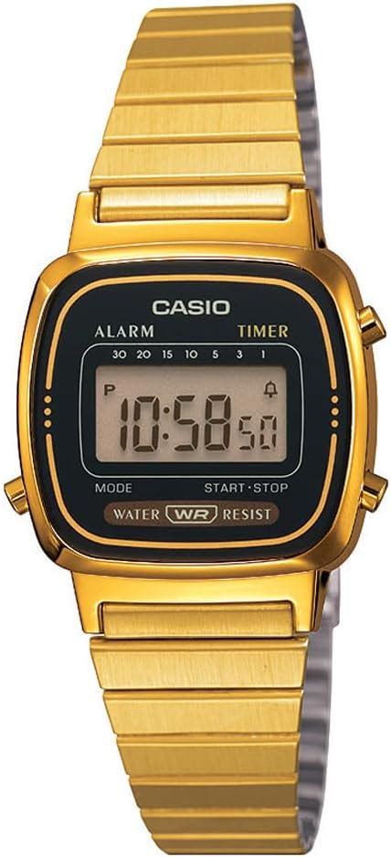 Casio Women Vintage LA670WGA-1DF Black Digital Dial Gold Stainless ...
