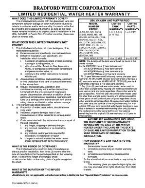 Fillable Online LIMITED RESIDENTIAL WATER HEATER WARRANTY Fax Email ...