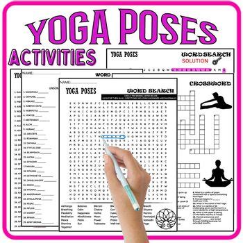 Yoga Fun Worksheets,Vocabulary,Puzzle,Yoga Poses Wordsearch & Crosswords