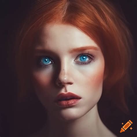 Highly detailed portrait of a beautiful blue-eyed, redhead young woman