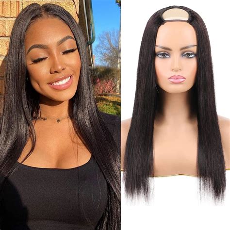 Buy huarisi U Part Wig Human Hair for Women, 100% 10A 1b Brazilian Hair ...