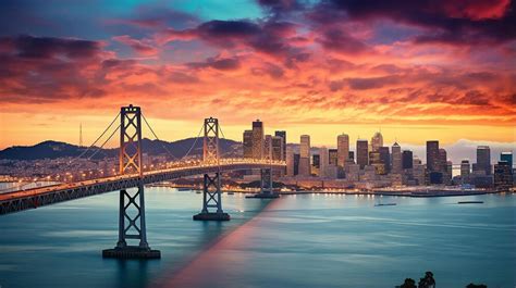 Premium AI Image | San Francisco skyline with Oakland Bay Bridge at sunset