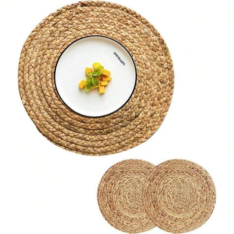 Round Placemats Set Of 8 With 8 Coasters Natural Water Hyacinth Woven ...