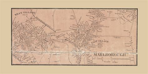 Marlborough, Marlborough Massachusetts 1856 Old Town Map Custom Print ...