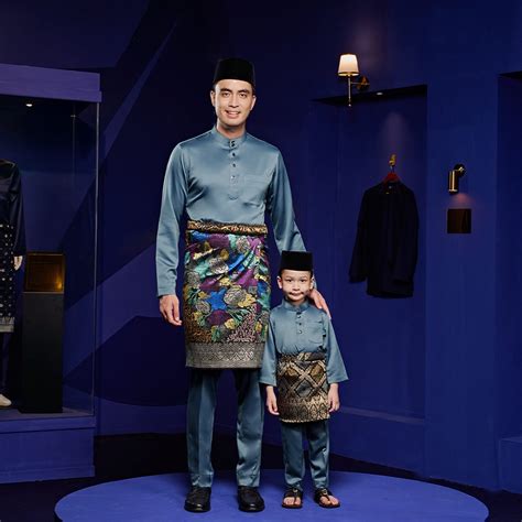 Baju Melayu Tailored Fit - Ash Blue - Bulan Bintang