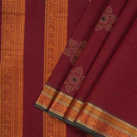 Hayagrivas Handloom Ten Yard Cotton Saree in Lively Maroon KBE231D1-1 ...
