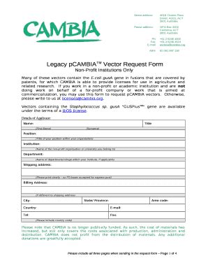 Legacy pCAMBIATM Vector Request Doc Template | pdfFiller