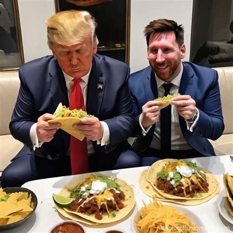 Trump and Messi Enjoying Tacos | Stable Diffusion Online