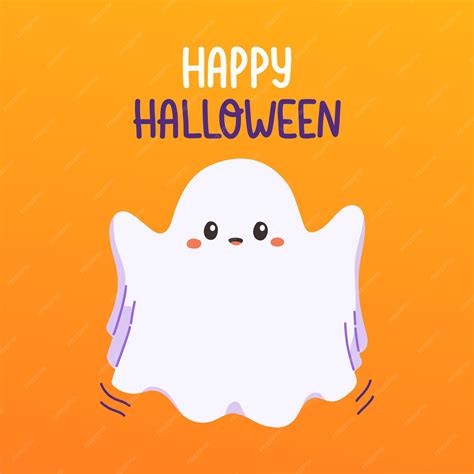 Premium Vector | Happy Halloween party poster with cute ghost vector ...