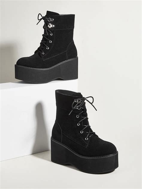 Suedette Lace-up Wedge Combat Boots | SHEIN USA