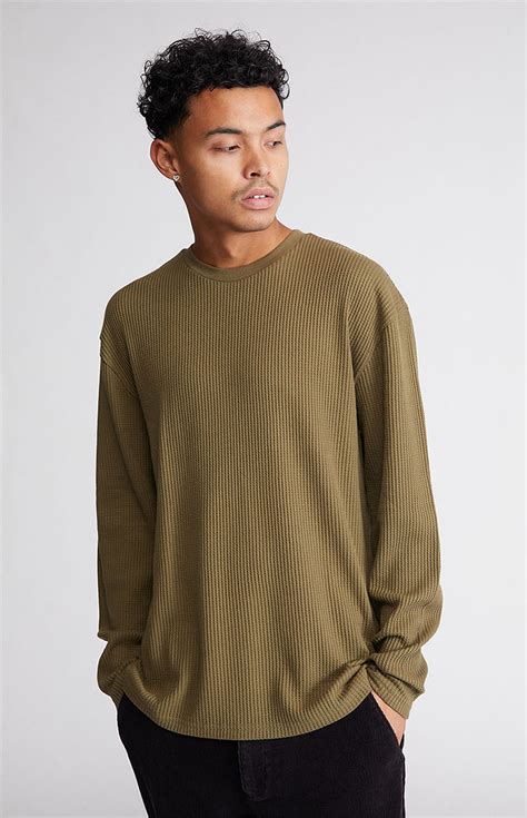 Pacsun Olive Long Sleeve Waffle T-Shirt | Pacsun