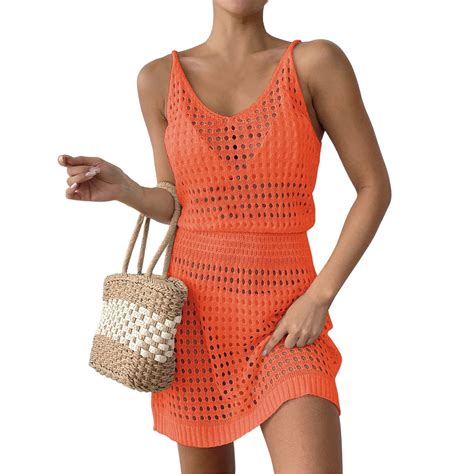 Biziza Summer Orange Summer Dresses for Women Hollow Out Beach Cut Out ...