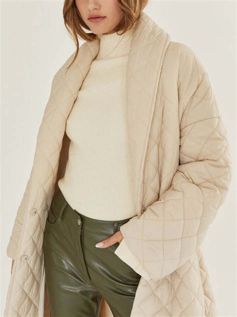 Crescent Quilted Long Coat - Beige | Garmentory