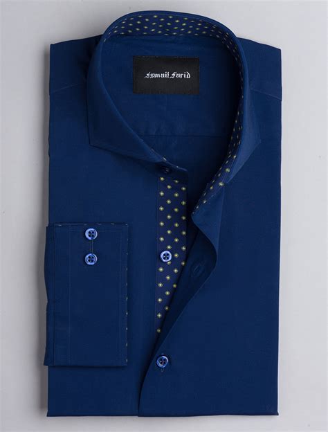 DARK BLUE DRESS SHIRT- FLORAL DETAILED – Ismail Farid Pakistan