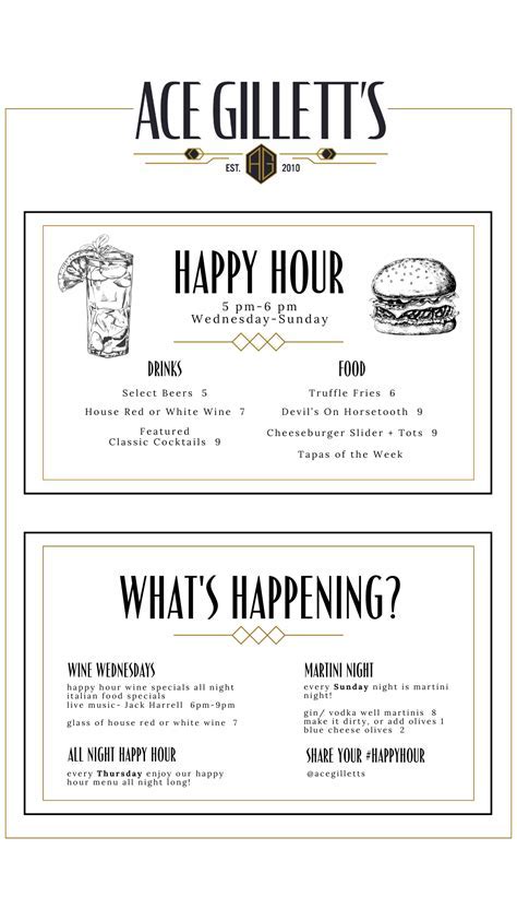 Ace Gillett S Happy Hour Menu - Mobile Download & Bonus Check