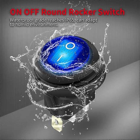 12V 20A Waterproof Rocker Switch Blue LED Lighted Round ON Off 3 Pin 12 ...