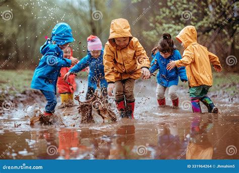 Children Playing in Mud Puddles Stock Illustration - Illustration of ...