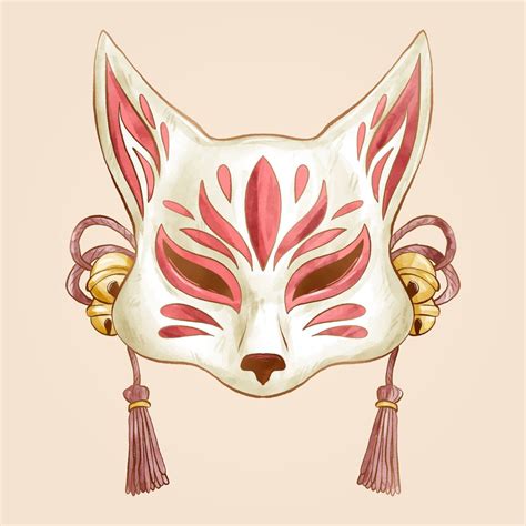 Watercolor kitsune mask illustration | Free Vector | Kitsune mask, Mask drawing, Japanese fox mask
