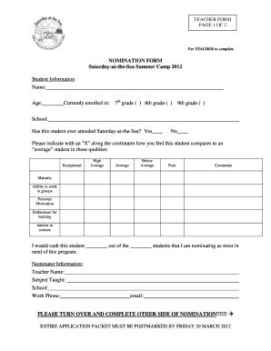 Fillable Online bio fsu STUDENT NOMINATION - bio fsu Fax Email Print ...