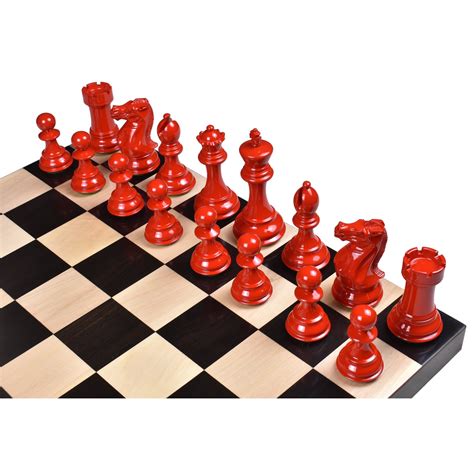 4.1" Pro Staunton Weighted Red & White Painted Wooden Chess Set - Ches