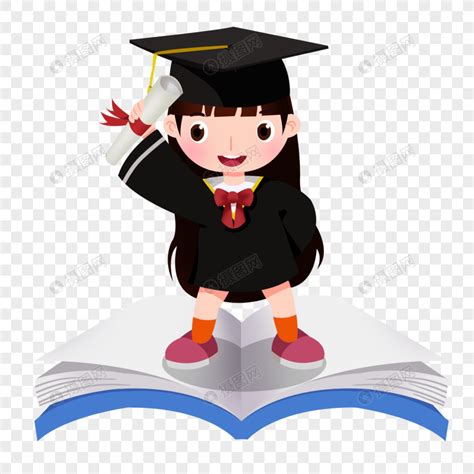 卡通学士服女孩拿着毕业证书元素素材下载-正版素材401272993-摄图网