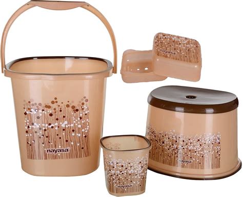 Nayasa Funk Square 3 Pcs Bathroom Set(Bucket 25L+Mug 1.5L+Stool) Brown ...
